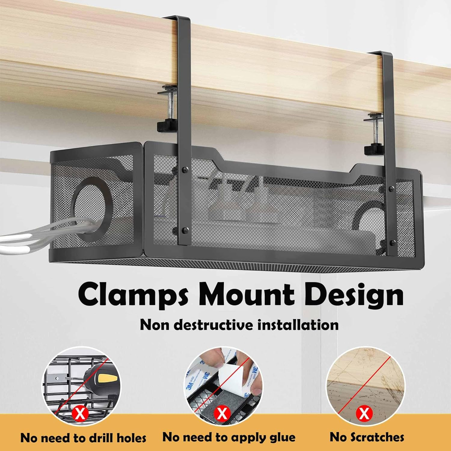 YDCZTYGY under Desk Office Cable Accessories Storage Management Tray Cord Organiser (Black) - White image number 3