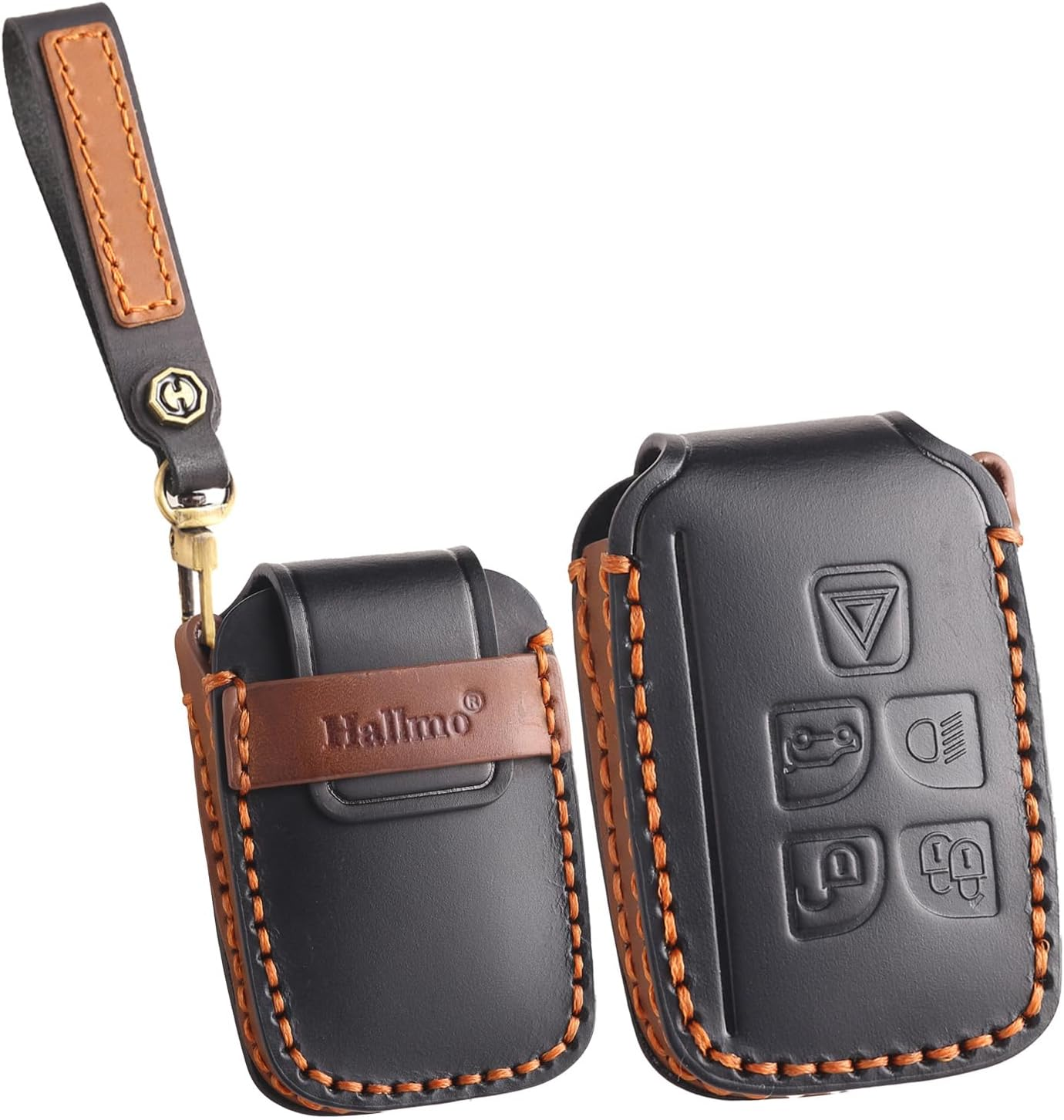 Ontto Car Key Cover Fit for Range Rover Evoque Sport Velar Discovery 4 for Jaguar F-Pace F-Type XJ XF XE Handmade Leather Key Case Holder Keyring Key Chain Smart Key Shell Protector Accessories