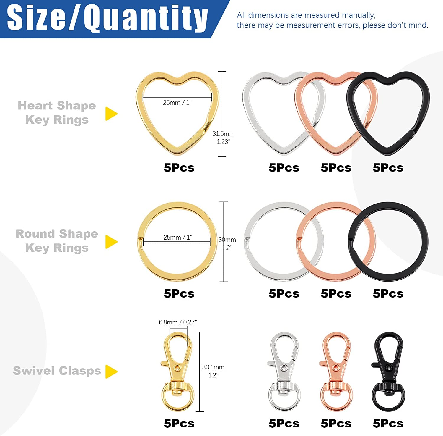 Glarks 60Pcs Flat Key Chain Ring Kit, 4 Colors Creative Heart Shape and round Shape Keychain Split Key Rings with Swivel Clasps Lanyard Snap Hook for Car Home Keys Organization, Arts Crafts, Lanyards image number 5