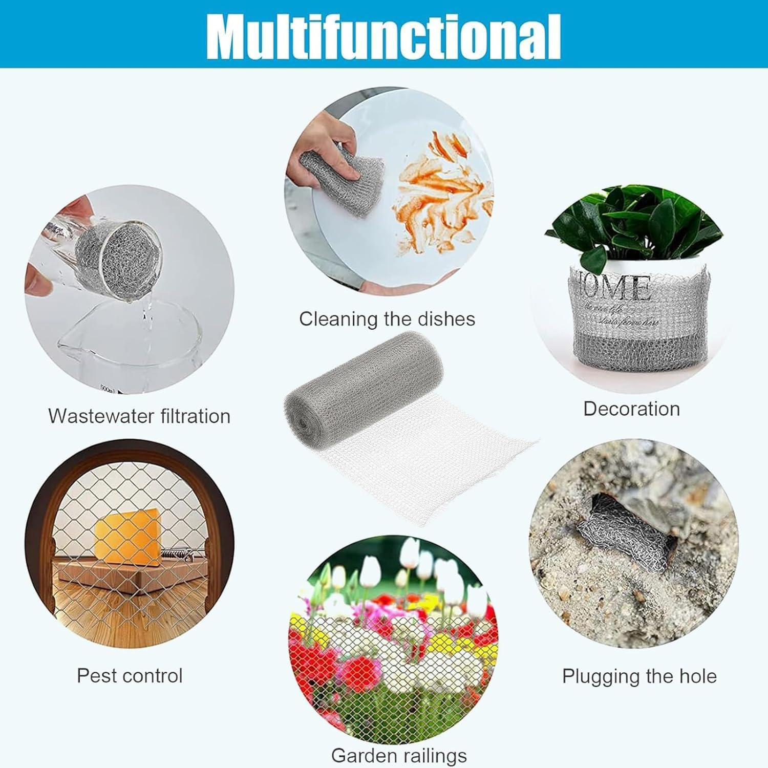 Xinghonyac Wire Mesh Hole Fill Fabric, 12.7Cm X 3M Stainless Steel Wire Mesh Roll Woven Rodent Mesh for Garden Mouse Hole Filling, Outdoor Barrier, Pest Prevention image number 3