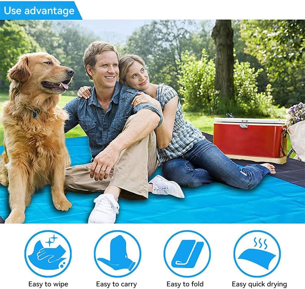 JZS Sand Free Beach Blanket, Oversized Lightweight Waterproof Large Picnic Mat with Storage for Travel Camping Hiking Picnic with 4 Corner Pockets(Blue)