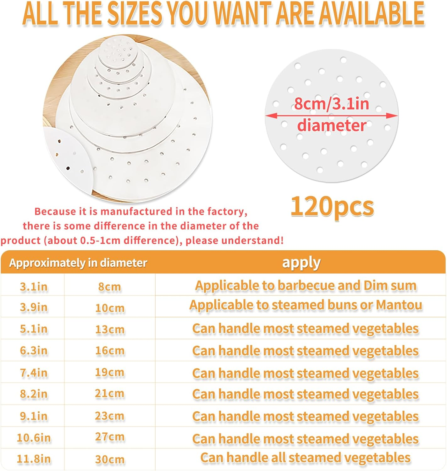 120Pcs Air Fryer Liners 8.3"(21Cm) Bamboo Steamer Liners Perforated Parchment Paper Non-Stick (White) for Air Fryer Steaming Basket Springform Cake Tin Rice(8 Inch) image number 2