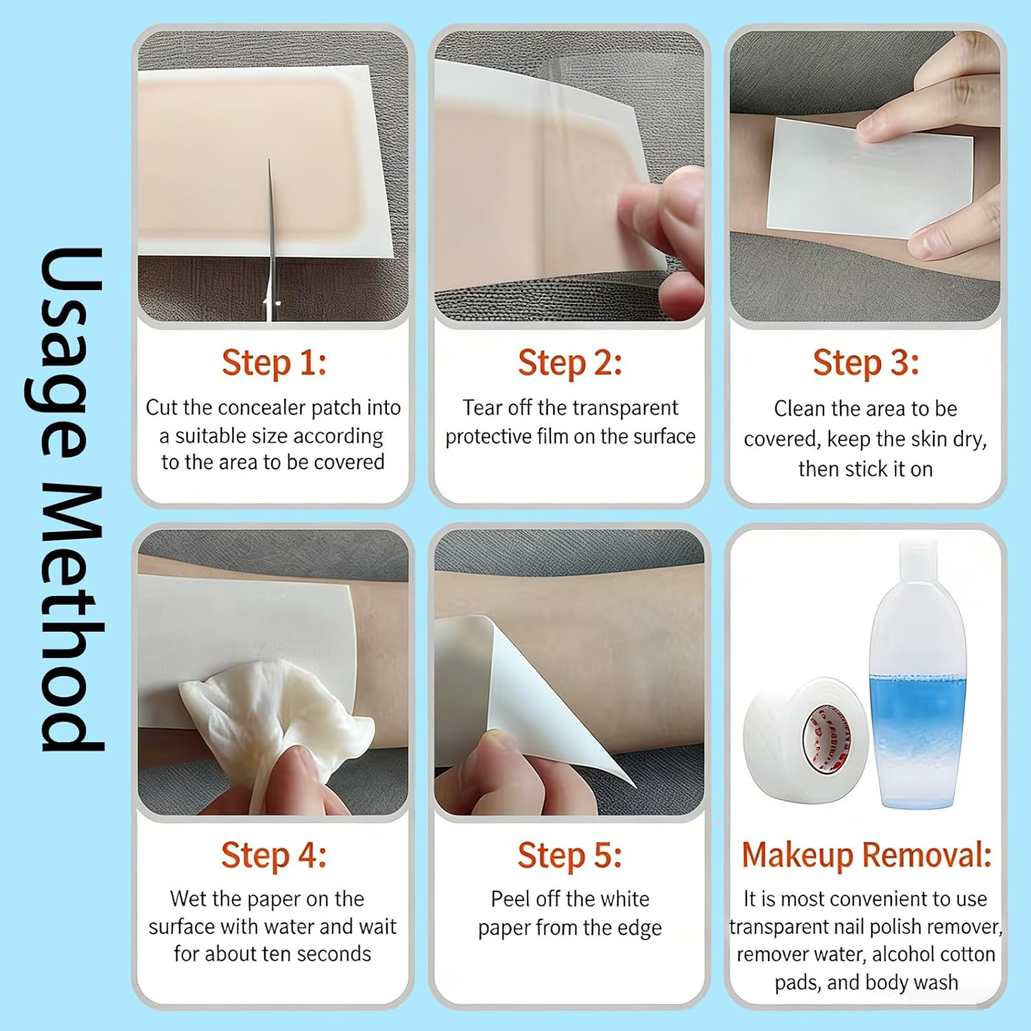 JANGJANG 10 Pcs Tattoo Cover up Patches, 13X8.5Cm Invisible Waterproof Body Concealer Stickers, Natural Finish for Tattoos and Scars, Makeup Sticker Tape, Fair Skin Tone image number 1