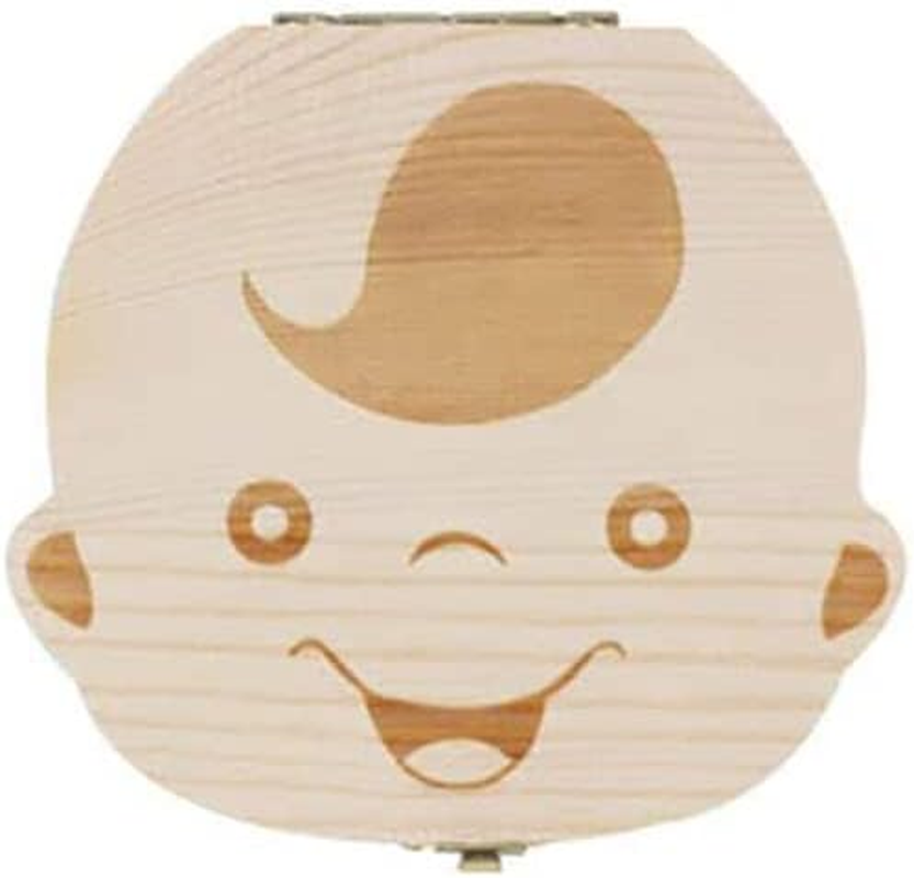 AIMALL Baby Tooth Box Organizer save Milk Teeth Wood Boy Girl Kids Storage Gift Case, Natural Safe Wood, Cute Kid Design, 4.92X4.72X1.18 Inches