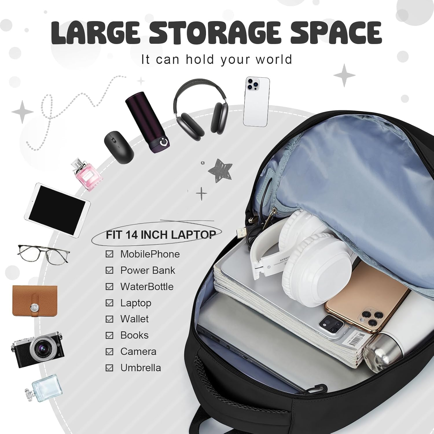 School Backpack Womens,Causal Travel School Bags 14 Inch Laptop Backpack for Teenage Girls Lightweight Rucksack Water Resistant Bookbag College Boys Women Men Daypack - A04-Purple image number 3