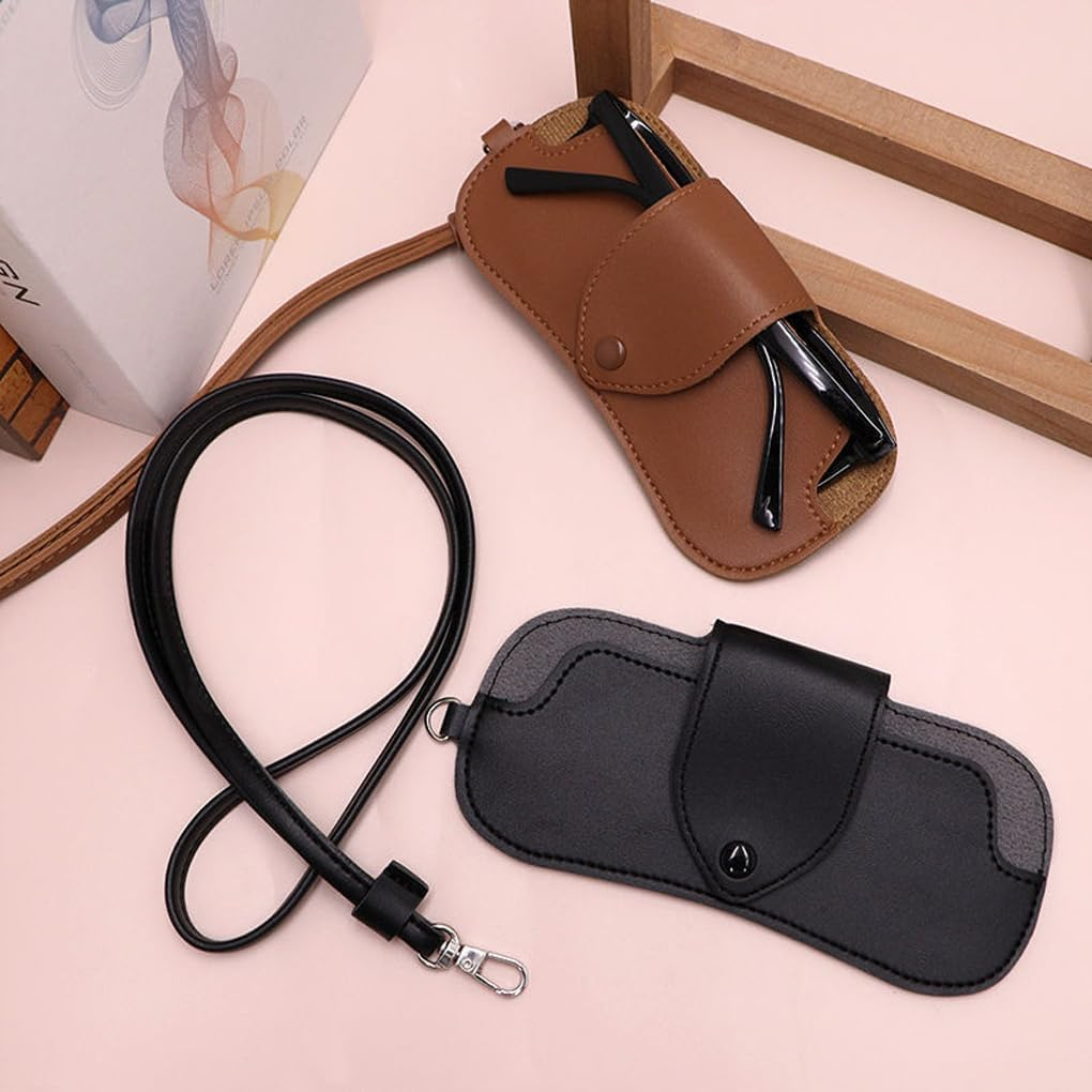 IOIUSKKU Universal Fit Leather Glasses Case Handmade Sunglass Bag with Strap Soft Leather Sunglasses Bag with Strap PU, D image number 3