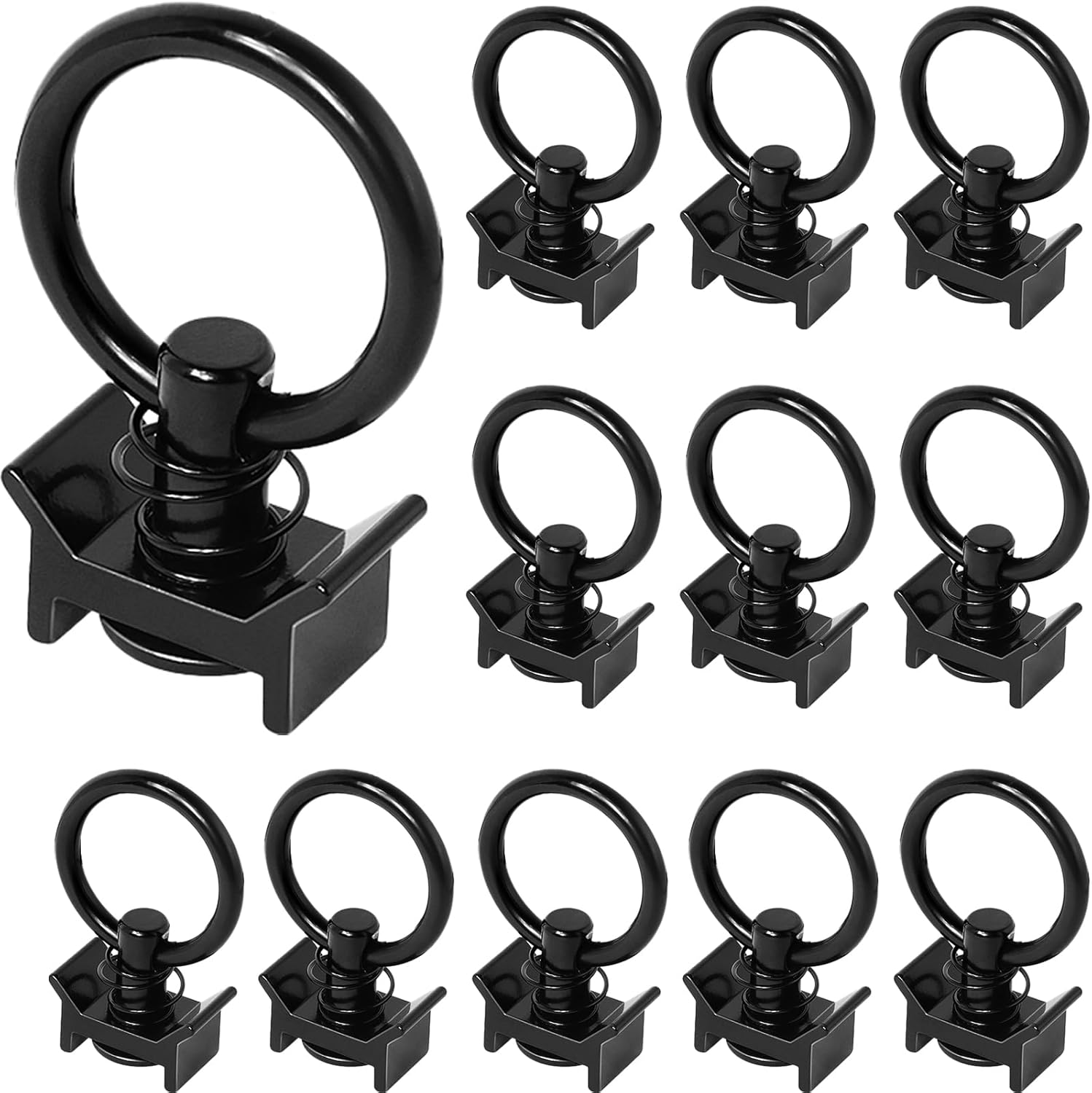 L Track Single Stud Fitting 4,000LB Capacity with round Ring Aluminum Keeper Cargo Control, Pack of 12, Black image number 3