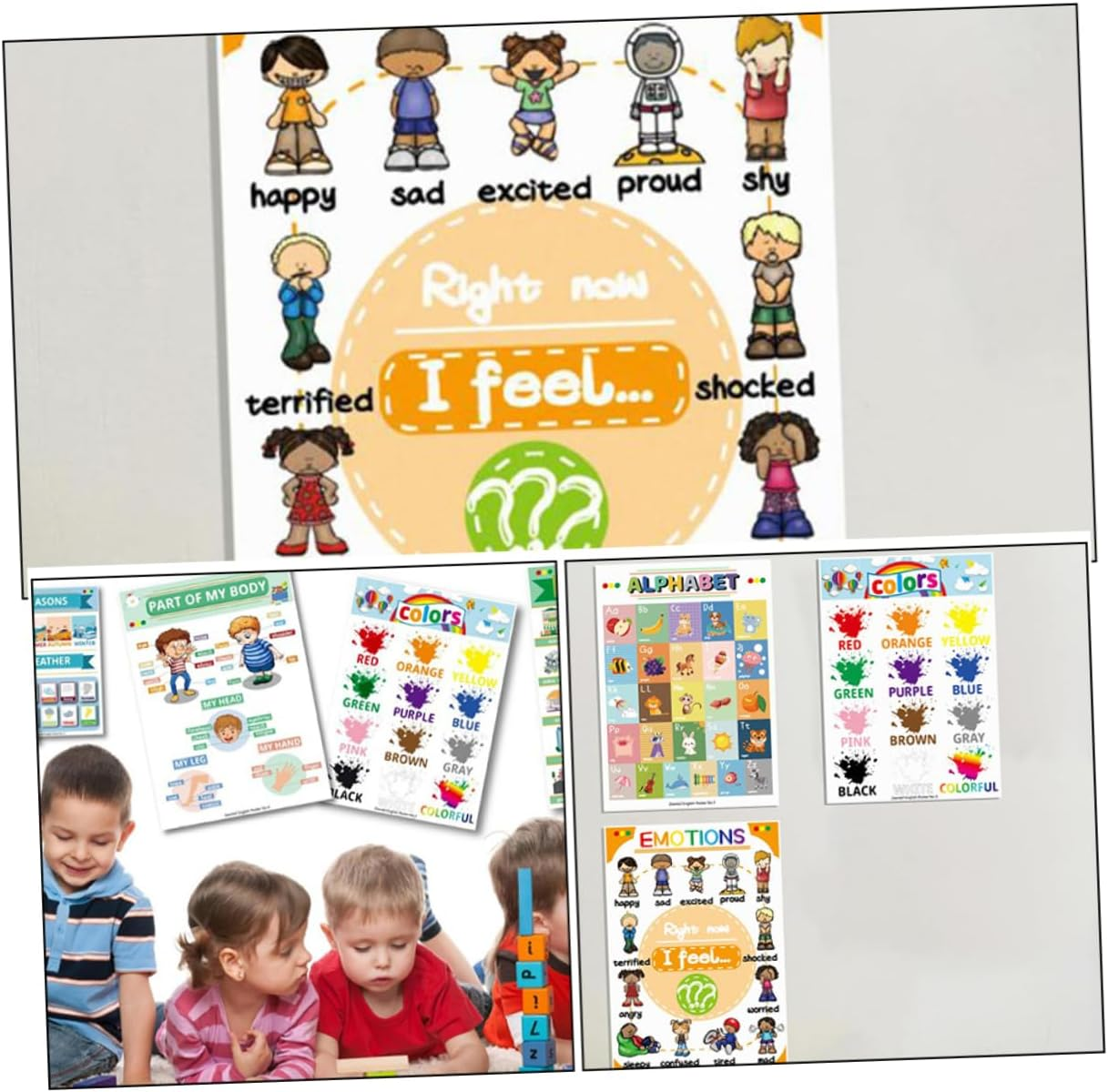 FUNOMOCYA 12Sheets Educational Preschool Posters Wear-Resistant English Learning Wall Charts for Boy Girl Teaching Tools for Homeschooling Kindergarten and Nursery Activities image number 6