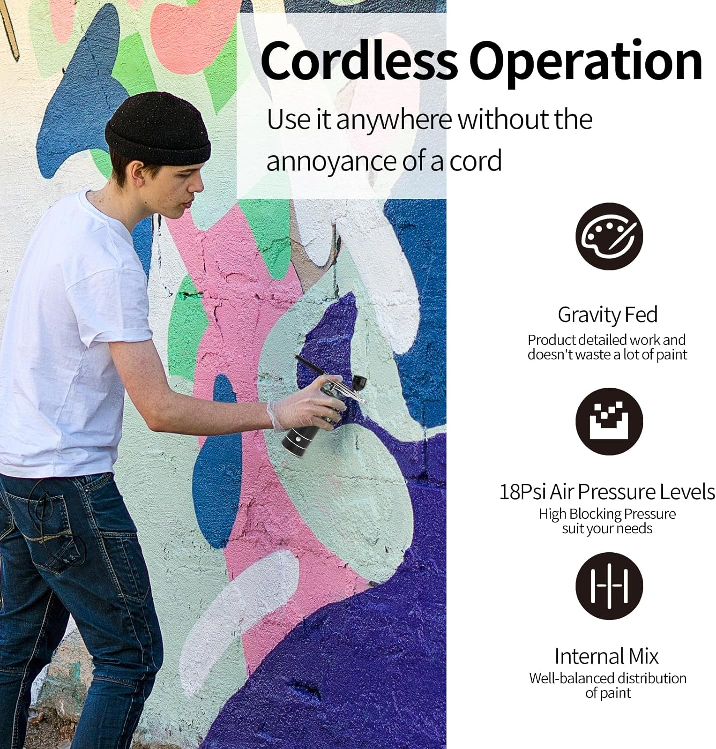 Airbrush-Kit Air Brush Kit with Airbrush Compressor Nail Charms Wireless Air Brush for Barber, Nail Art, Cake Decor, Makeup, Model Painting (Black)