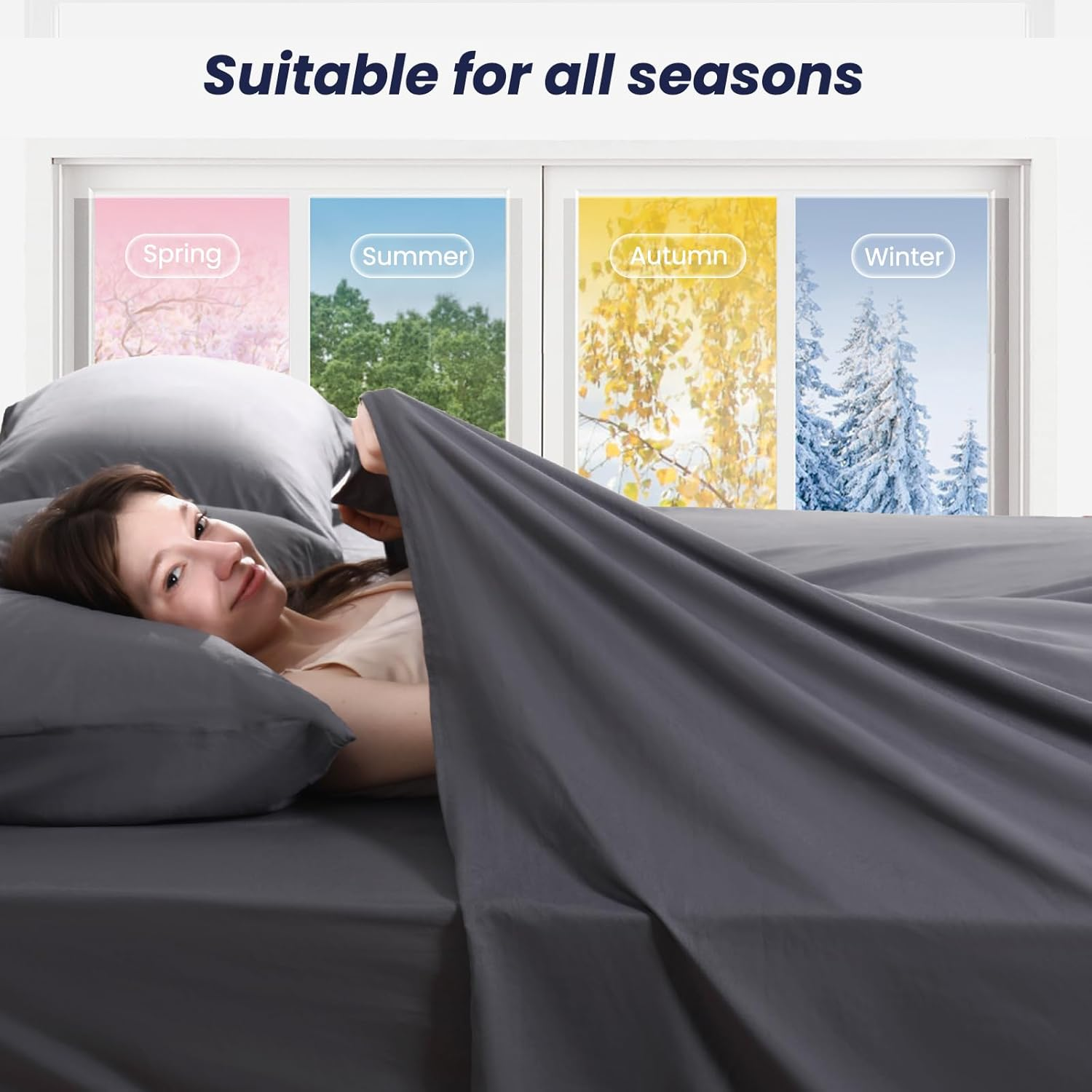 Elegear Bedding Queen Sheet Set &ndash; 4 Piece Bed Sheets for Queen Size Bed, Soft and Breathable Microfiber, Includes 1 Fitted Sheet, 1 Flat Sheet and 2 Pillowcases (Dark Grey) image number 6