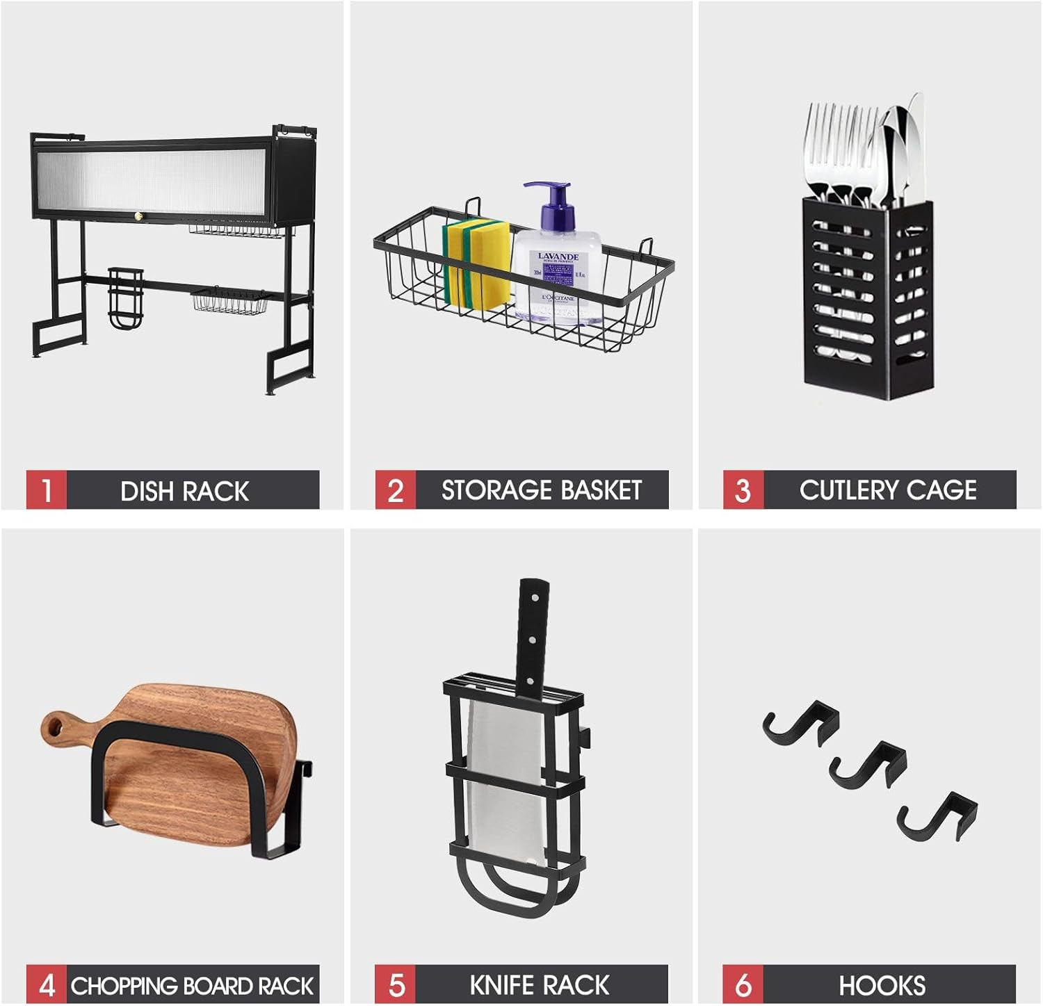 3 Tier over Sink Dish Rack Steel Dish Drainer Dish Drying Rack with Lid Kitchen Counter Storage Organization Adjustable Length 90-95Cm image number 4