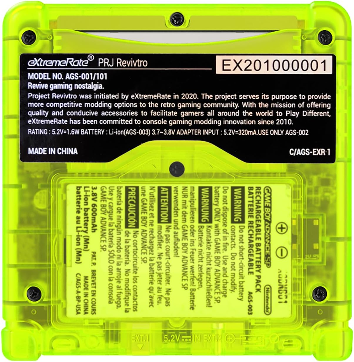 IPS Ready Upgraded Extremerate Clear Lime Green Custom Replacement Housing Shell for Gameboy Advance SP GBA SP &ndash; Compatible with Both IPS & Standard LCD &ndash; Console & Screen NOT Included image number 6