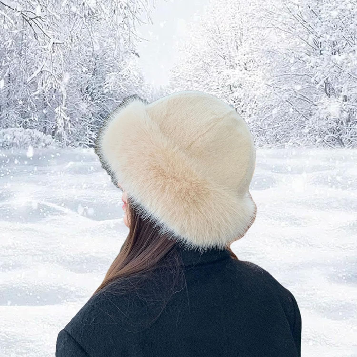 Kowaku Winter Faux Fur Hat Women Trendy Cossack Russian Hat for Camping Outdoor - Bean Paste Color image number 5