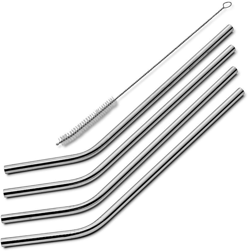 EKIND Stainless Steel Reusable Bent Drinking Straws and Cleaning Brush Set (Set of 4) image number 2