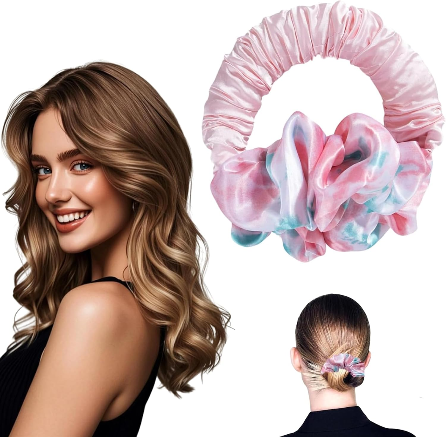 1 X Heatless Curls Heatless Curl Loop, Velvet Silk Overnight Roller, Curling Iron, Headband for Soft Sleeping Loops, Suitable for Long, Thick Hair of Women (Pink) image number 3