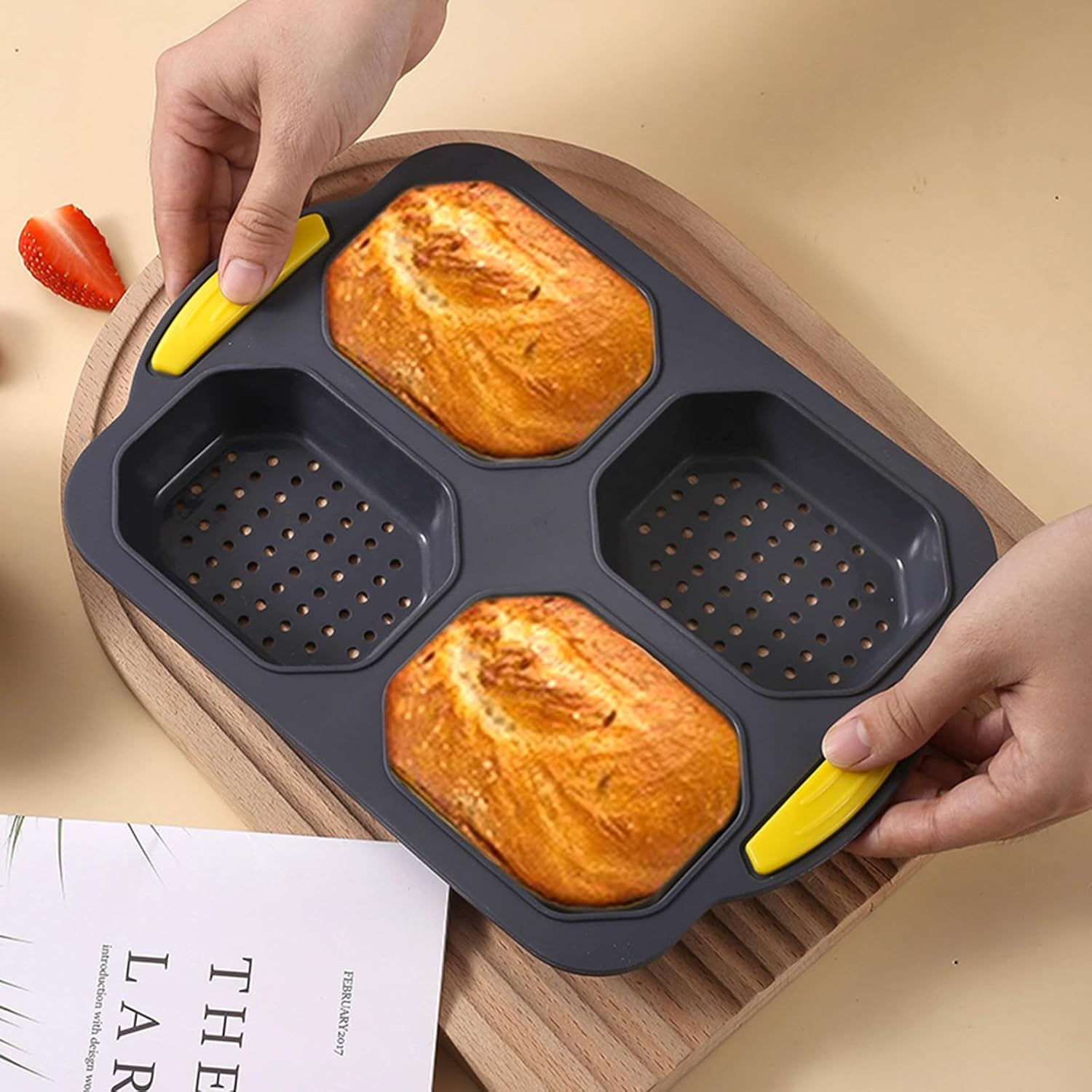Atrccs Loaf Pan with Four Small Buns, French Bread Loaf Pan, Bread Pan Non-Stick Pan, Easy to Release Household Silicone Food Baking Breakfast Afternoon Tea Romantic Dinner Tool image number 4