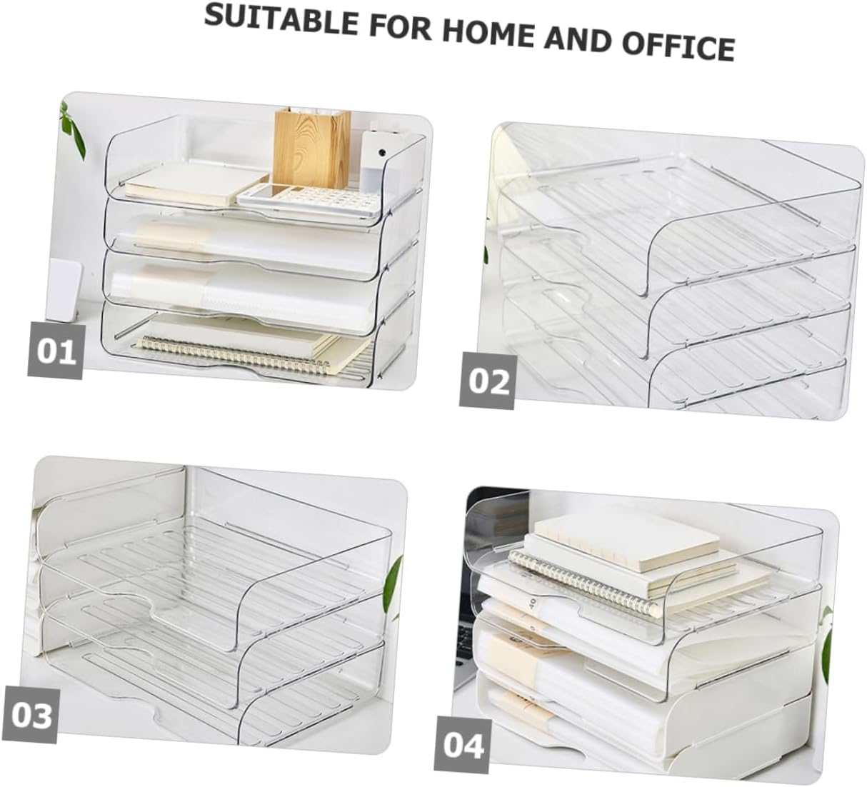 4Pcs Stackable Desk Organizer Storage Box Paper File Organizer Tray for Office Home image number 5
