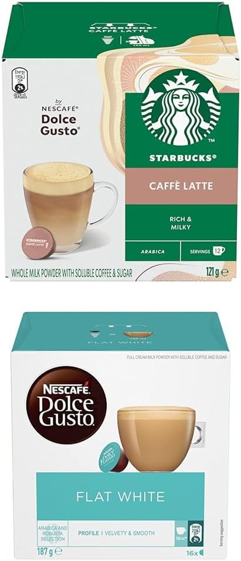 Starbucks NESCAF&Eacute; Coffee Pods Bundle - 12 Caff&egrave; Latte & 16 Flat White Capsules for Dolce Gusto Coffee Machines