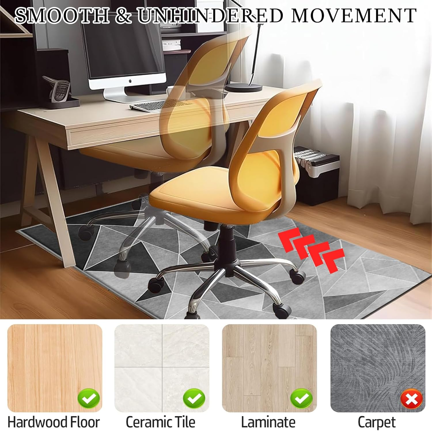 Office Chair Mat for Hardwood Floors & Tile Floor, Highly Quality Computer Chair Mat for Anti-Slip Desk Chair Mat, Multi-Purpose Floor Protector Carpet for Home Office(120X100Cm) image number 4