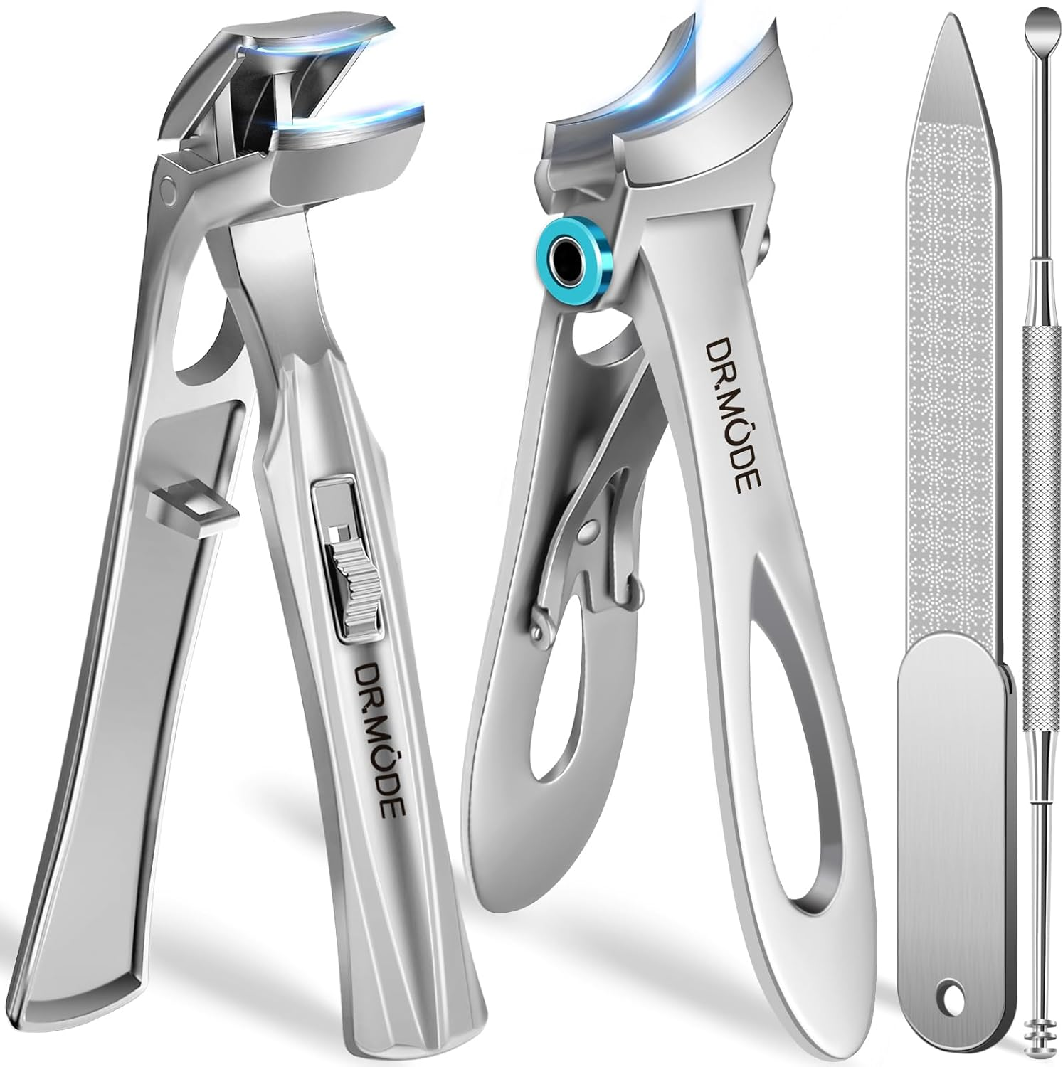 Slanted Toenail Clippers for Seniors Thick Toenails, Angled Head Large Nail Clippers for Men Thick Ingrown Nails with Wide Opening, Nail Cutter with Catcher -Silver image number 1
