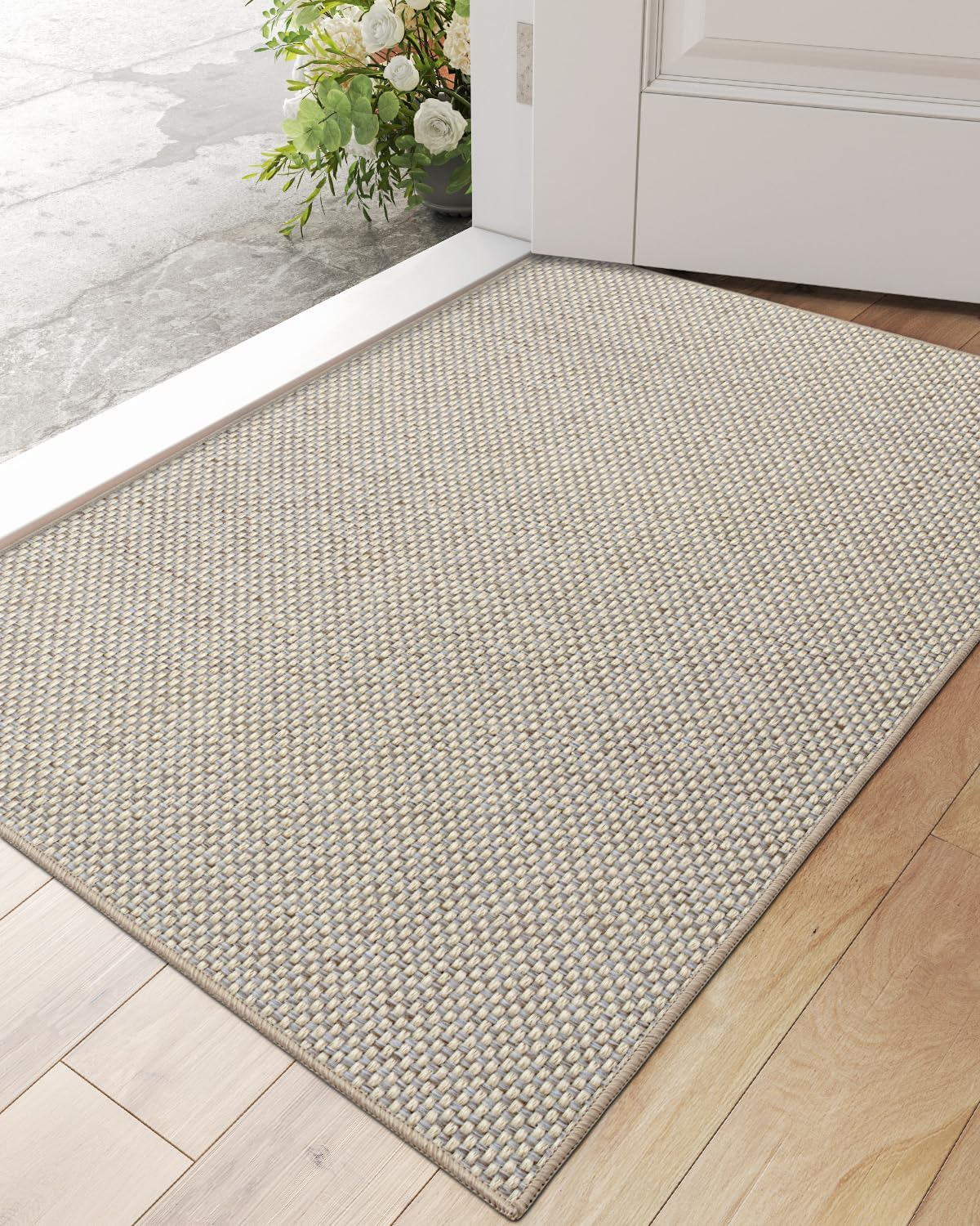 DEXI Door Mat Indoor Entrance, 44 X 76 Cm Ultra Non Slip Rubber Backed Dirt Trapper, Low Profile Thin Welcome Doormat, Absorbent Easy Clean Entry Mats for Entryway, Patio, Beige image number 5