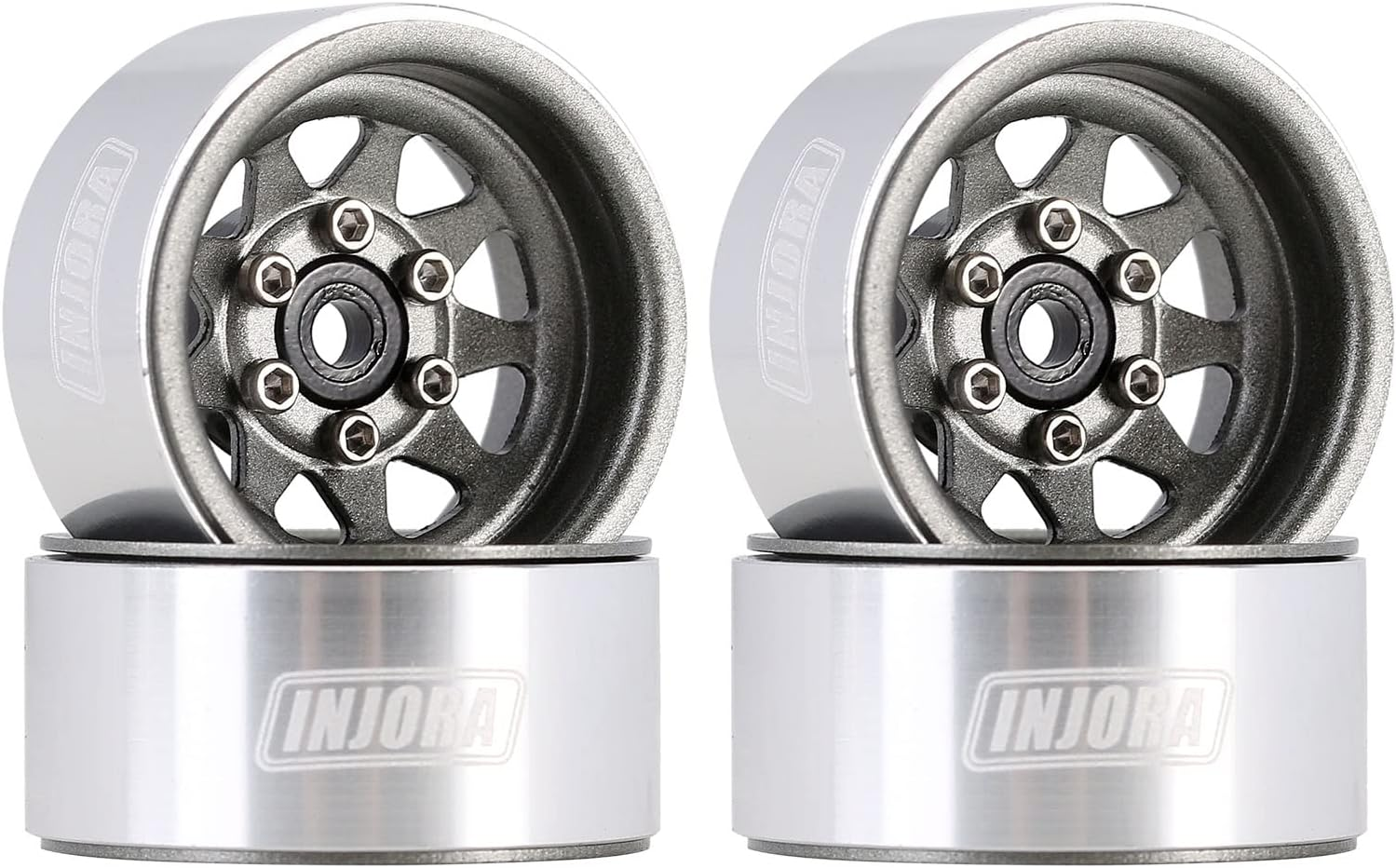 INJORA 1.0 Beadlock Wheel Stamped Steel Beadlock Deep Dish 1.0" Wheels for Axial SCX24 Gladiator Deadbolt Bronco C10 JLU Upgrade Parts(Silver)