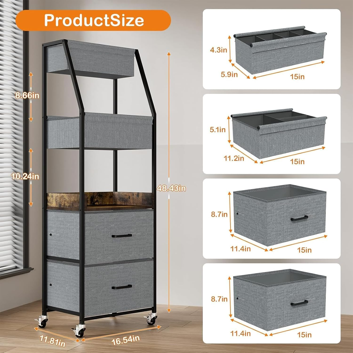 Baby Diaper Caddy Organizer and Storage - 5 Tier Rolling Cart with Dividers and Drawers, Mobile Utility Cart with Wheels for Nursery, Bedroom, Changing Table & Crib, Grey image number 1