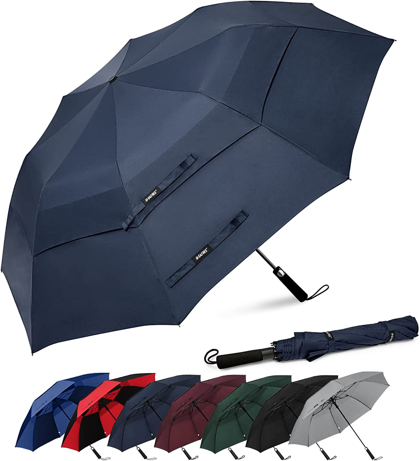G4Free 62Inch Portable Golf Umbrella Automatic Open Large Oversize Vented Double Canopy Windproof Waterproof Sport Umbrellas(Blue/Navy) - Black image number 6