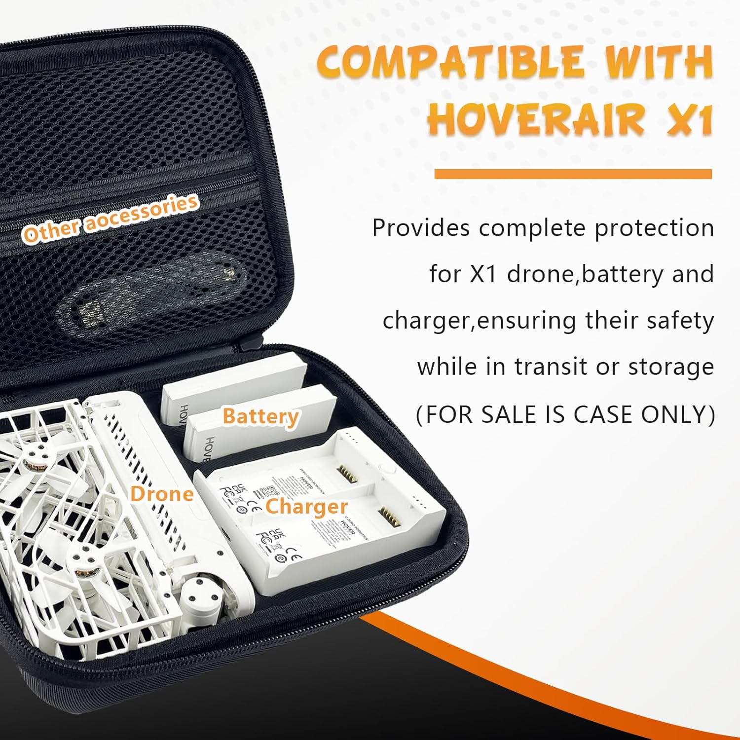 Black Camera Cases for Hoverair X1 Drone - Store Drone, Charger, and 2 Batteries - X1 Drone Bag for Hover X1 Camera Drone with Smart Hoverair X1 Case and Carrying Strap Fits Hover Air X1 Drone image number 5