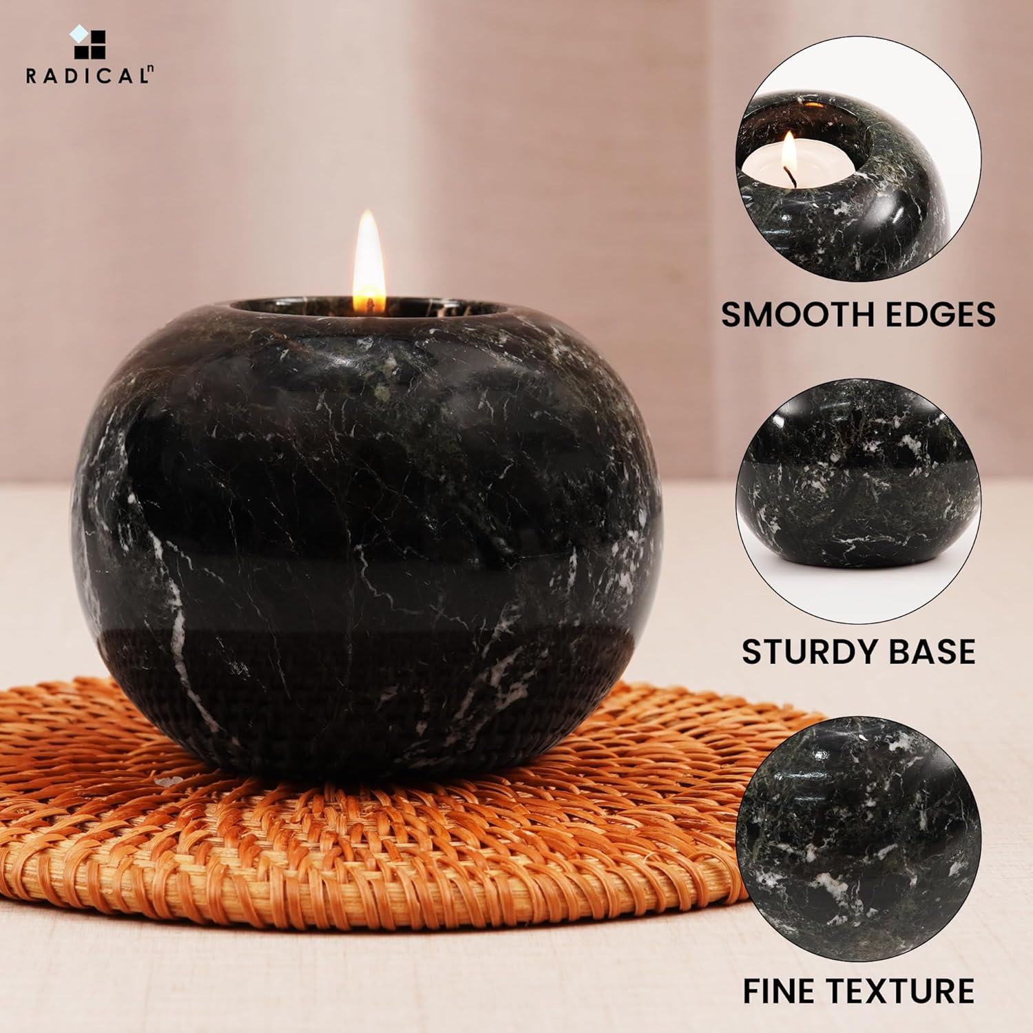Radicaln Marble Tealight Candle Holder Black Handmade Set of 3 Candle Container for Votive Candles - D&eacute;cor Tealight Candles with Votive Candle Holders - Pillar Candle Holder