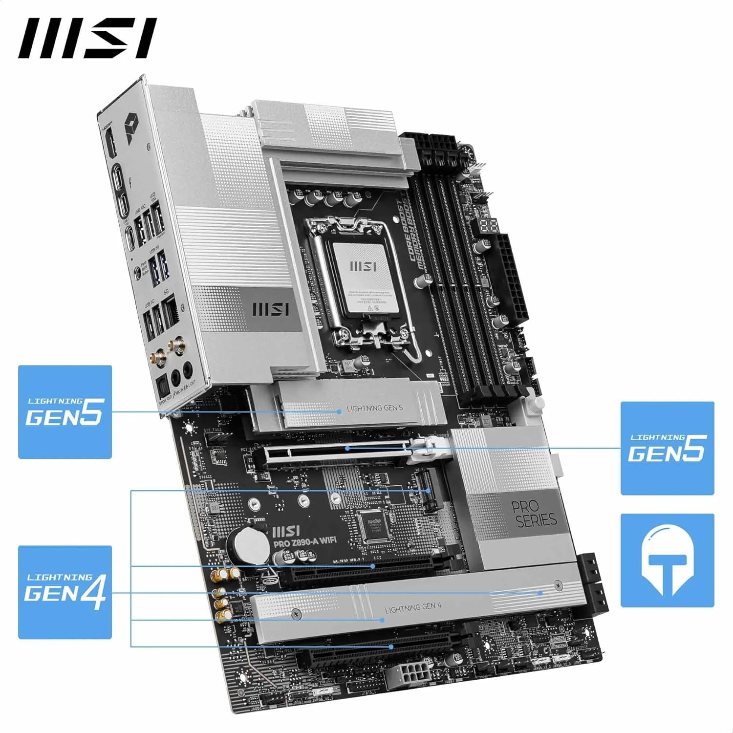 MSI PRO Z890-A Wifi Motherboard, ATX - Supports Intel Core Ultra Processors (Series 2), LGA 1851-90A SPS VRM, DDR5 Memory Boost (9200+ Mt/S OC), Pcie 5.0 X16 & 4.0 X16, M.2 Gen5, Wi-Fi 7, 5G LAN image number 6