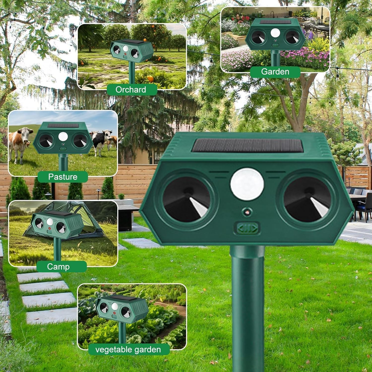 ​Cyperever Solar Powered Ultrasonic Animal Repeller Outdoor, Cat Repellent Possum Deterrent Bird Deterrent Snake Repellent, Motion Sensor & Dual Speakers for Dogs Foxes Rodents​​ 2 Pack image number 4
