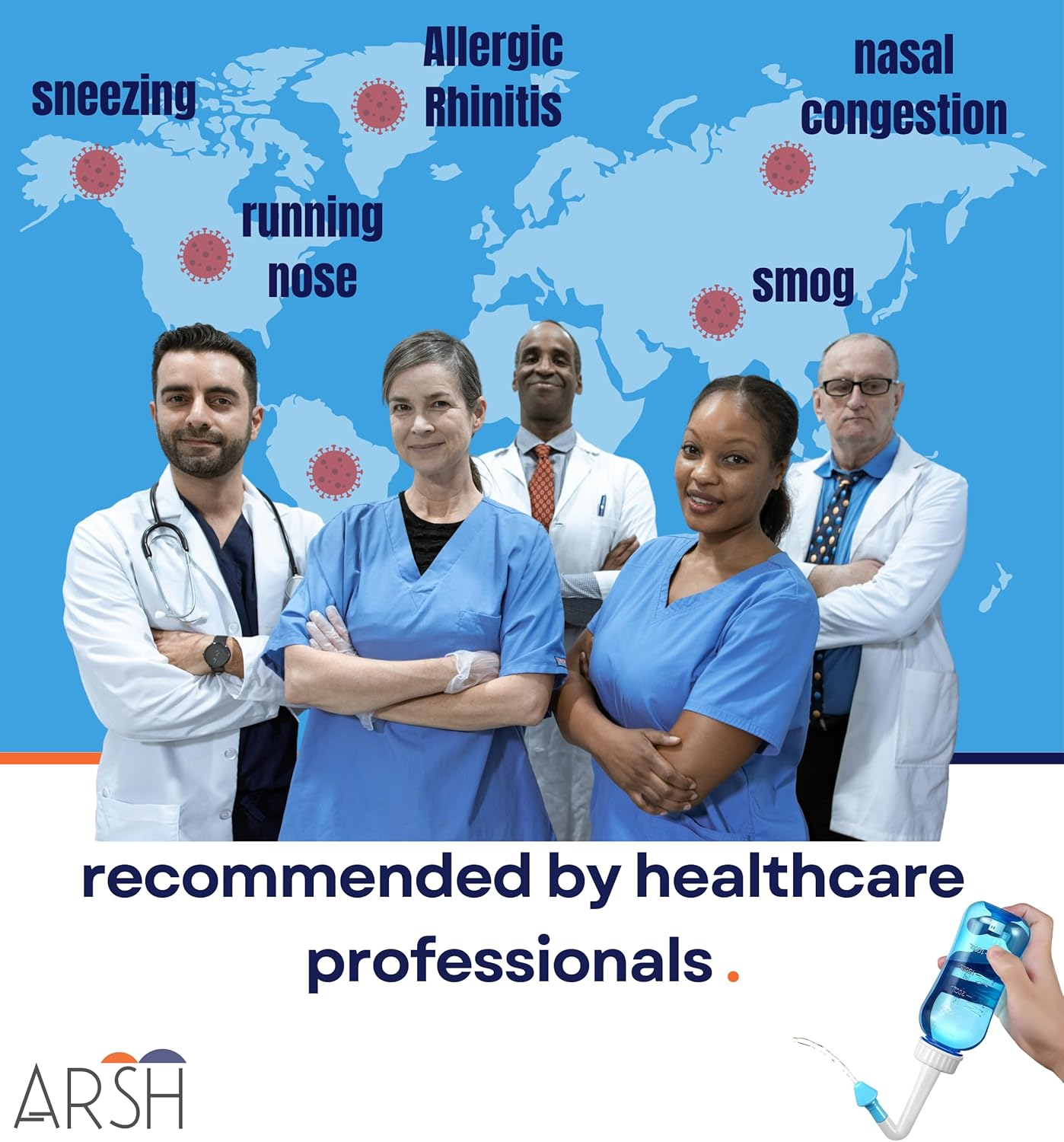 ARSH Nasal Wash Bottle 300 Ml, 30 Packets Nasal Wash Salt Thermometer, Neti Pot Sinus Rinse Bottle, Nasal Irrigator for Flu Allergies & Rhinitis, Nose Cleaner for Adults & Kids, Jal Neti image number 6