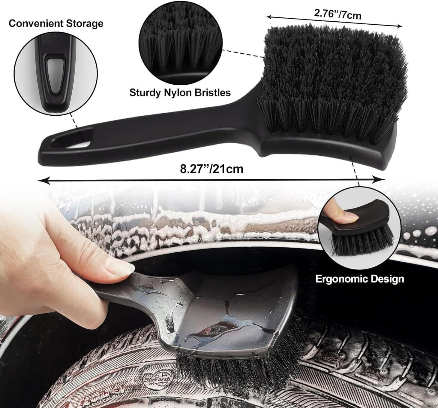 8PCS Car Wheel Tire Brush Kit, Tire Wheel Soft-Bristled Rim Cleaner Brush, Soft-Bristled Rim,Microfiber Bendable Shine Applicator Pad, Car Detailing Brushes Supplies Kit image number 6
