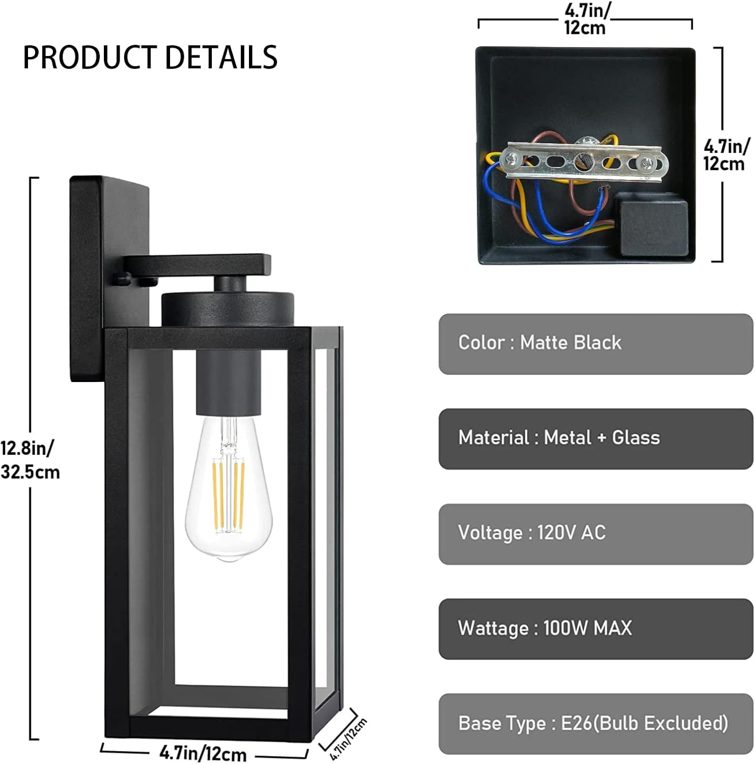 2Pack Outdoor Wall Lights, Exterior Light Fixture IP44 Wall Mount Lights for Garden, Entryway, Hallway, Garage, Matt Black image number 2
