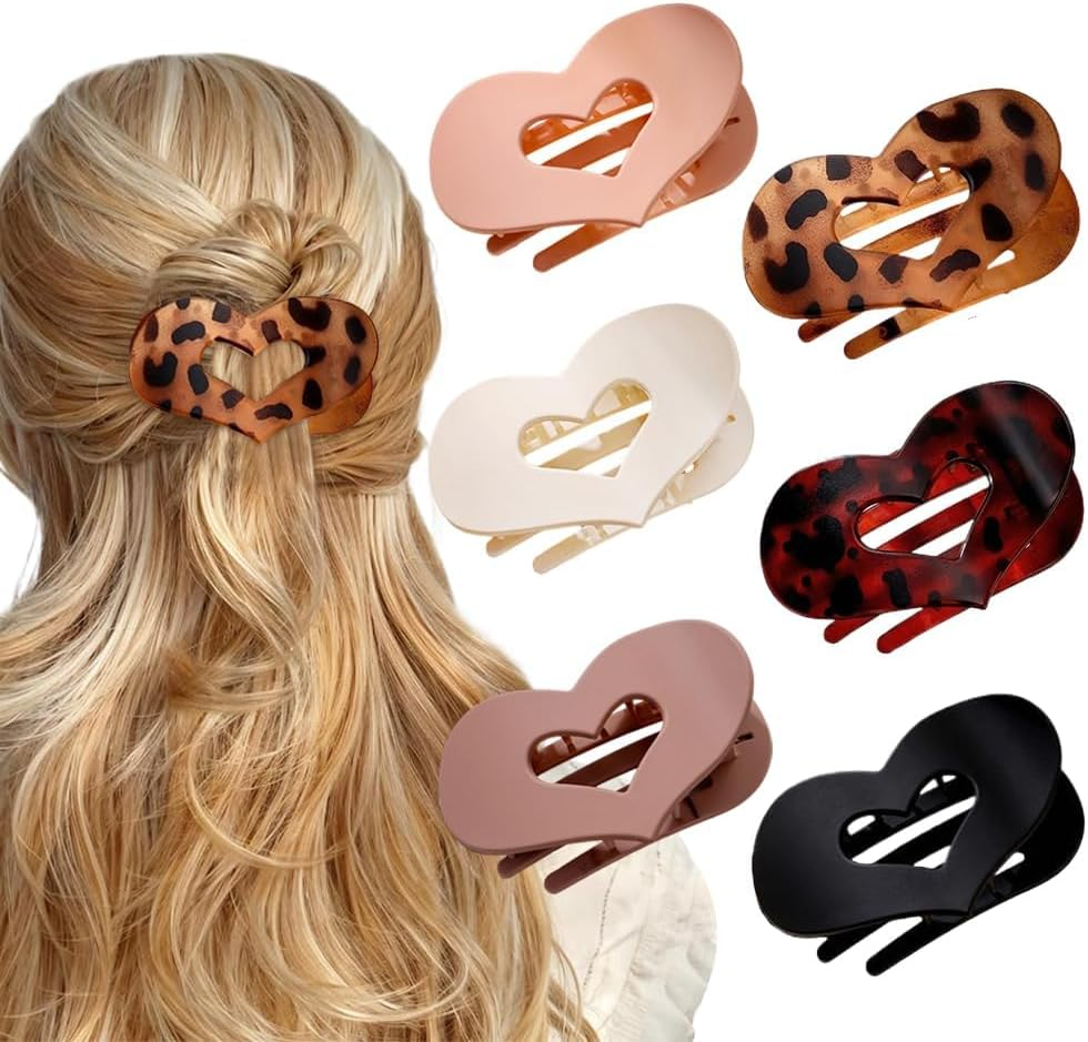 XFSRG Set of 6 Cute Hair Clips Women'S Heart Design Hair Clips Flat Curved Side Clips Elegant Hair Clips for Everyday Party Holiday (Multi-Colour) image number 1