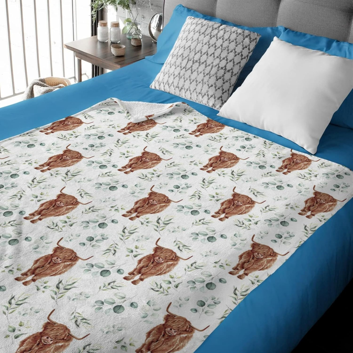 Hawskgfub Baby Toddler Boy Girl Highland Cow Eucalyptus Leaves Neutral Blanket Gift, Nursery Farm Animal Flannel Fleece Swaddling Blankets, Western Yak Soft Newborn Baby Shower Kids Crib Bedding 30X40 image number 5