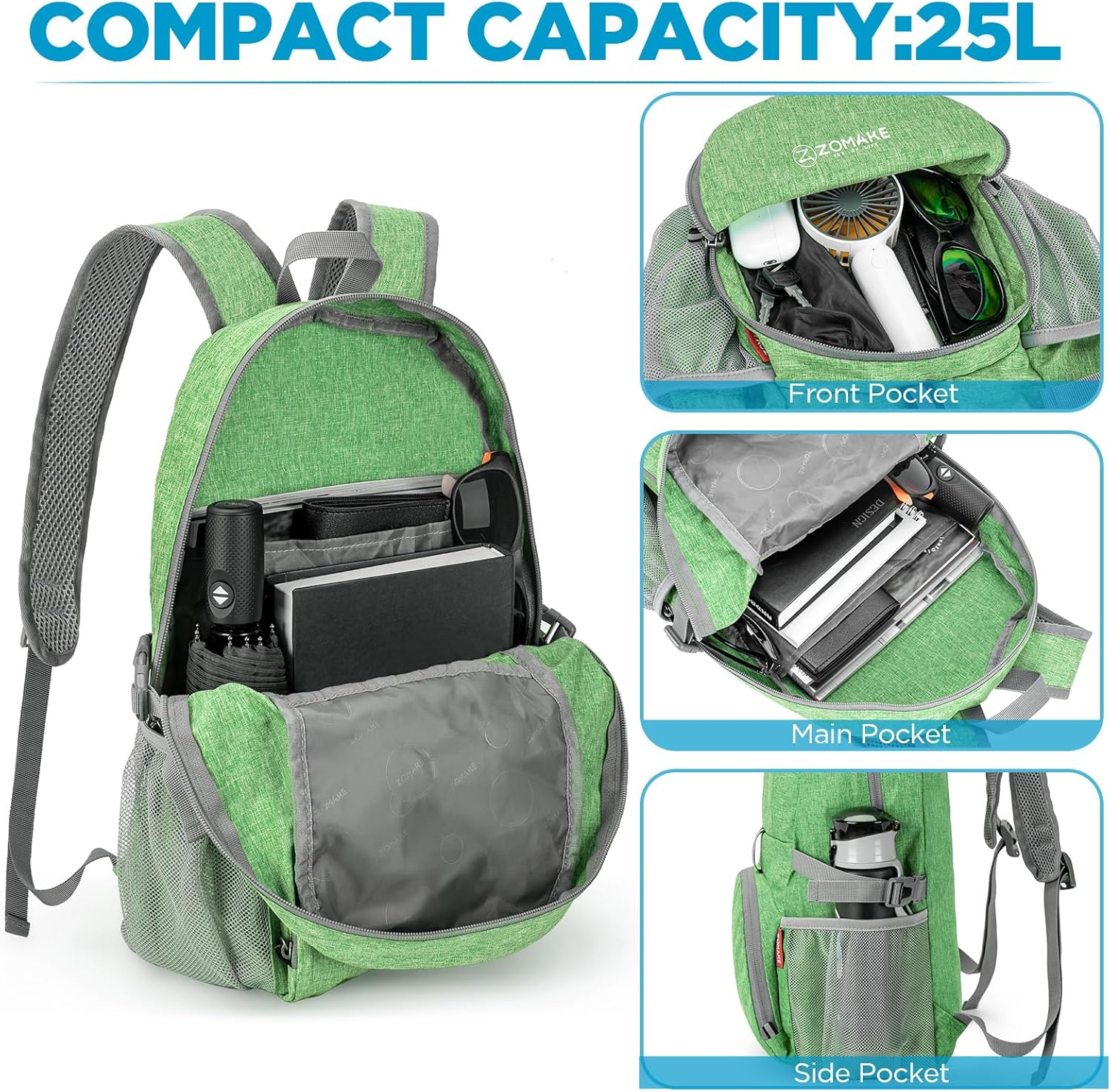 ZOMAKE 25L Foldable Backpack - Lightweight Folding Packs Packable Hiking Daypack for Traveling Walking Outdoor Camping Cycling Holiday Unisex image number 2