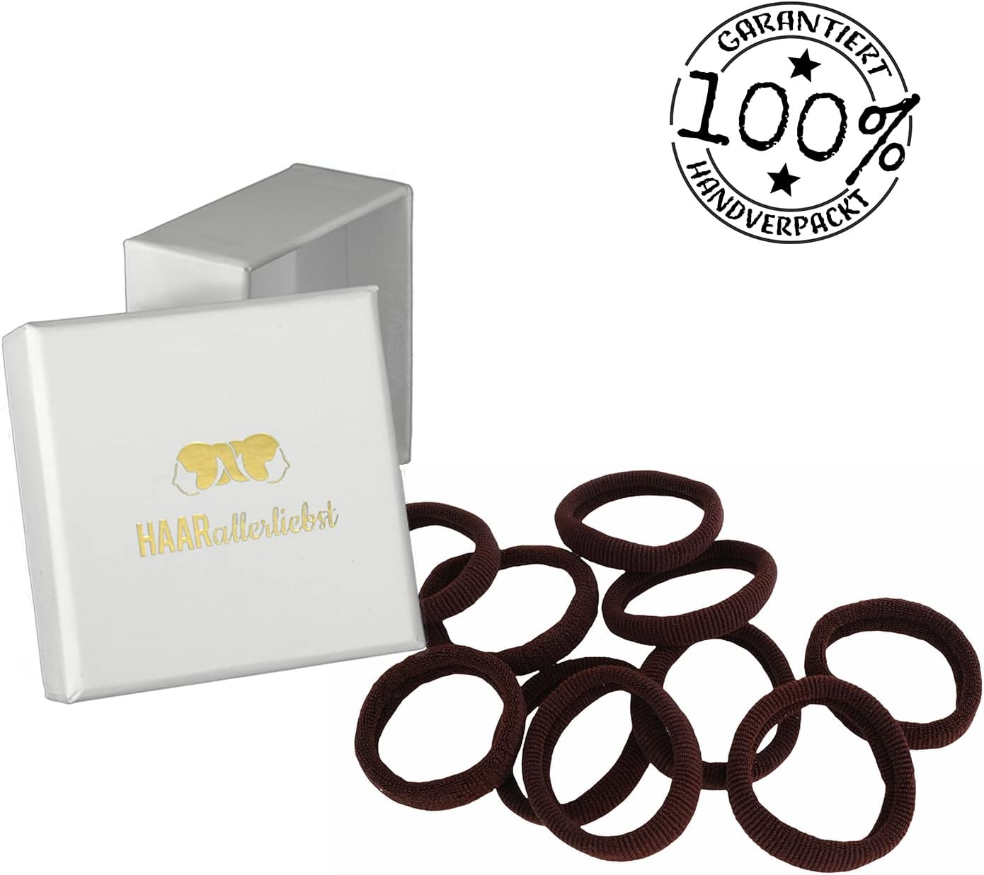 Haarallerliebst Hair Bobbles Extra Soft (Pack of 10 | Dark Brown | 4 Cm) with Box for Storage (Box Colour: White; Colour: Brown) - Box Colour: Pink; Colour: Black image number 3