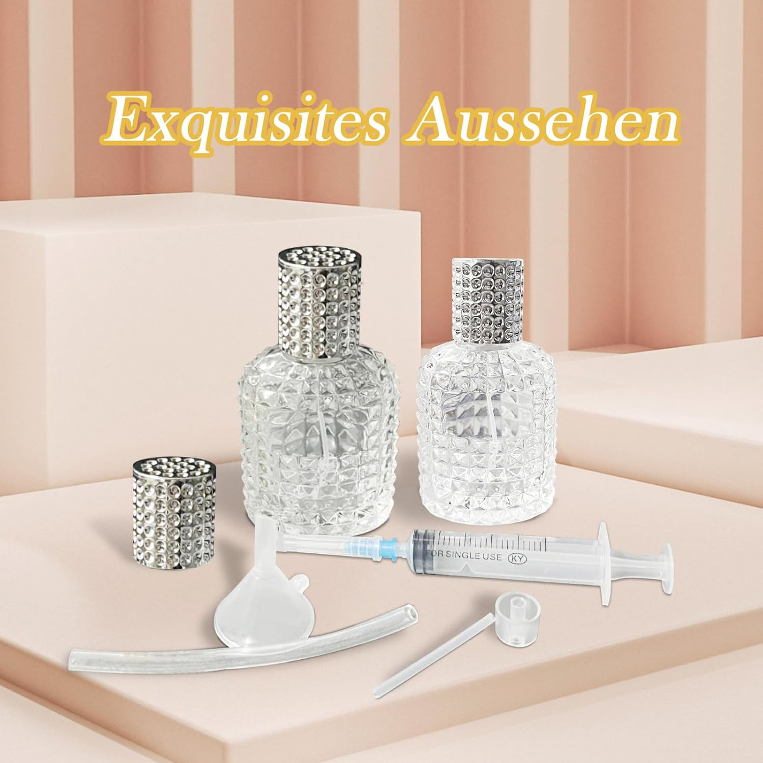 XUSSMM Pack of 2 Perfume Atomisers, Refillable, Pineapple Perfume Bottle, Empty, Portable Spray Bottle for Men and Women with Perfume Atomiser, Funnels and Caps for Perfume, Travel, Cosmetics (50 Ml, image number 6