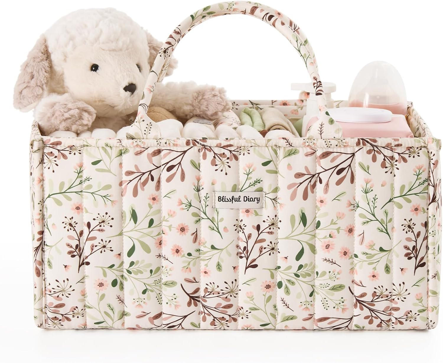 Blissful Diary Nappy Caddy Organiser, Baby Diaper Caddy for Nappy Station, Stylish Storage Basket for Newborn Essentials, Baby Shower Gifts for Girl or Boy, Sand
