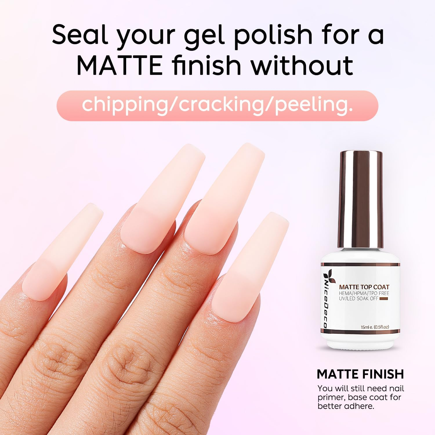 Nicedeco 2Pcs 15Ml No Wipe Top Coat Glossy & Matte Set &ndash;Hema-Free,Cruetly-Free,Vegan， Shine and Velvet Finish for Gel Polish, LED UV Curable, Soak Off, Nail Art DIY image number 6