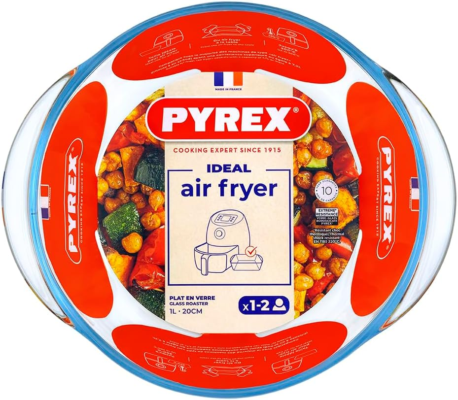 PYREX, Ideal Airfryer, Square Oven Dish, 20 X 17 Cm, Resistant Borosilicate Glass, 1 L, Homogeneous Baking, Oven, Microwave, Freezer and Dishwasher Safe image number 3