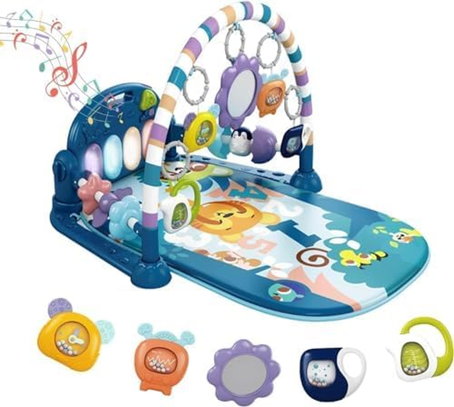 Veraste Baby Play Mat Baby Gym,Funny Play Piano Tummy Time Baby Activity Mat with 5 Infant Sensory Baby Toys, Music and Lights Boy & Girl Gifts for Newborn Baby 0 to 3 6 9 12 Months (Pink)