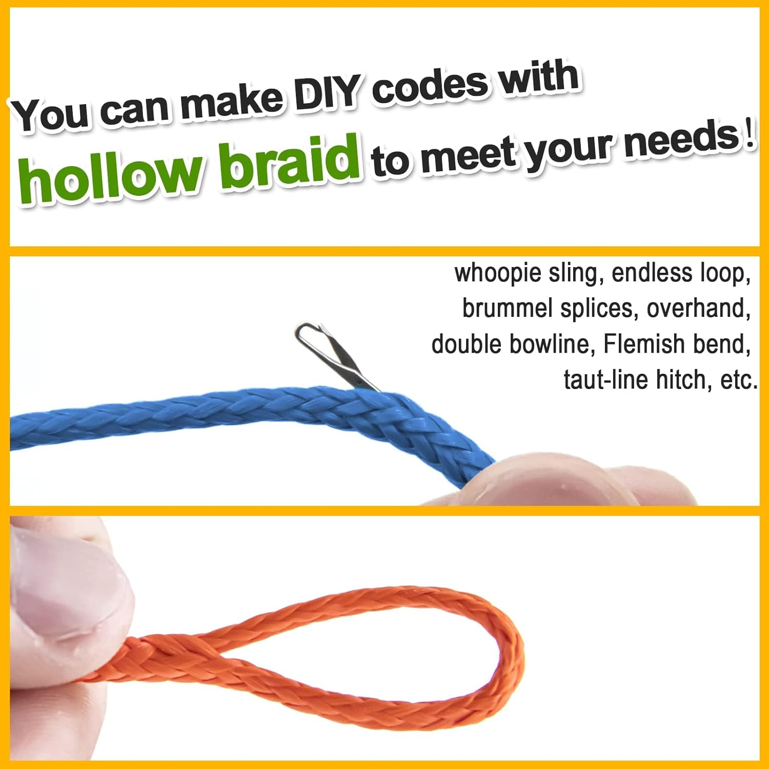 9KM DWLIFE 100% UHMWPE Braided Cord, 0.8Mm Black 100Ft 220Lb Hollow Rope for Hammock, Kite, Fishing, Climbing, Camping image number 4