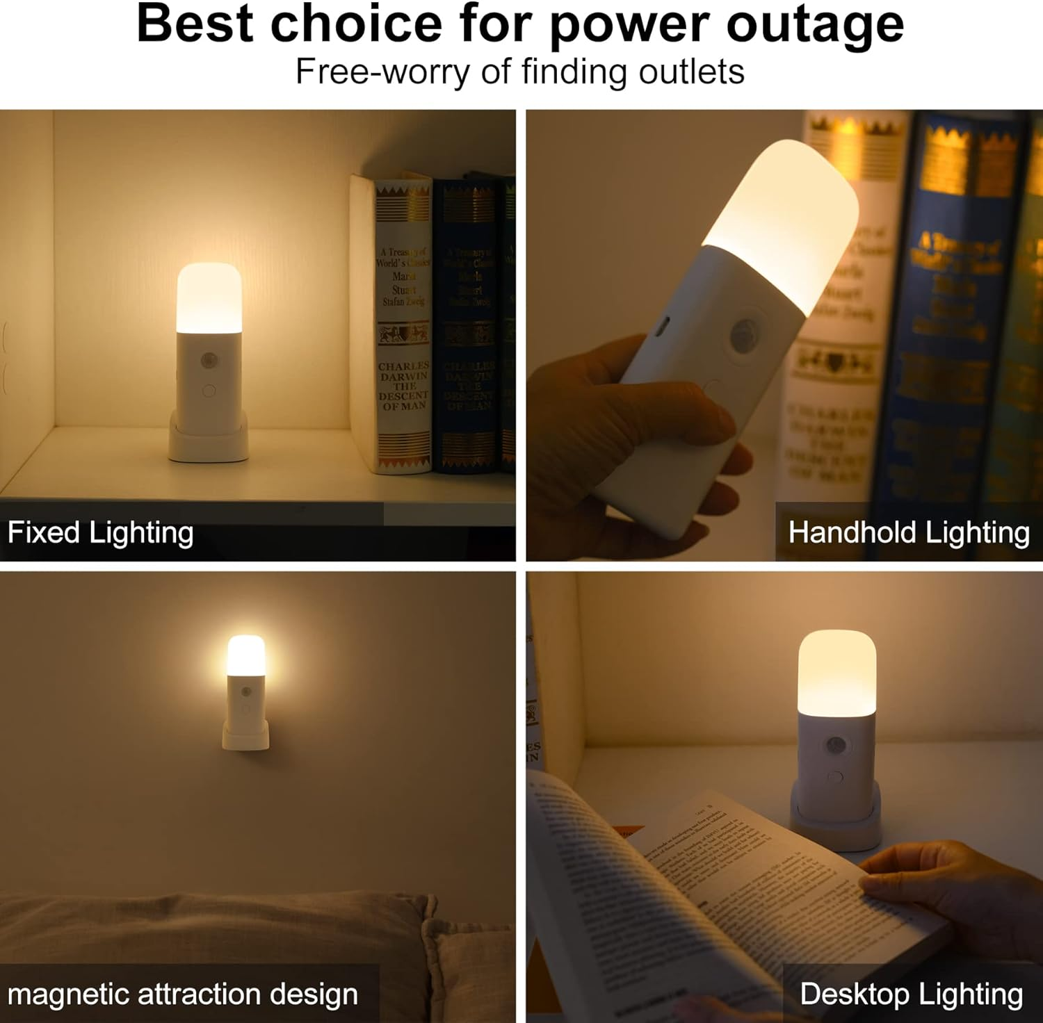 YELKO Motion Sensor Night Light, 2000Mah Rechargeable Night Lights Battery Powered, Portableｄimmable Nightlights with 5 Brightness Levels for Kids,Adults (Warm White 2Pack) image number 2