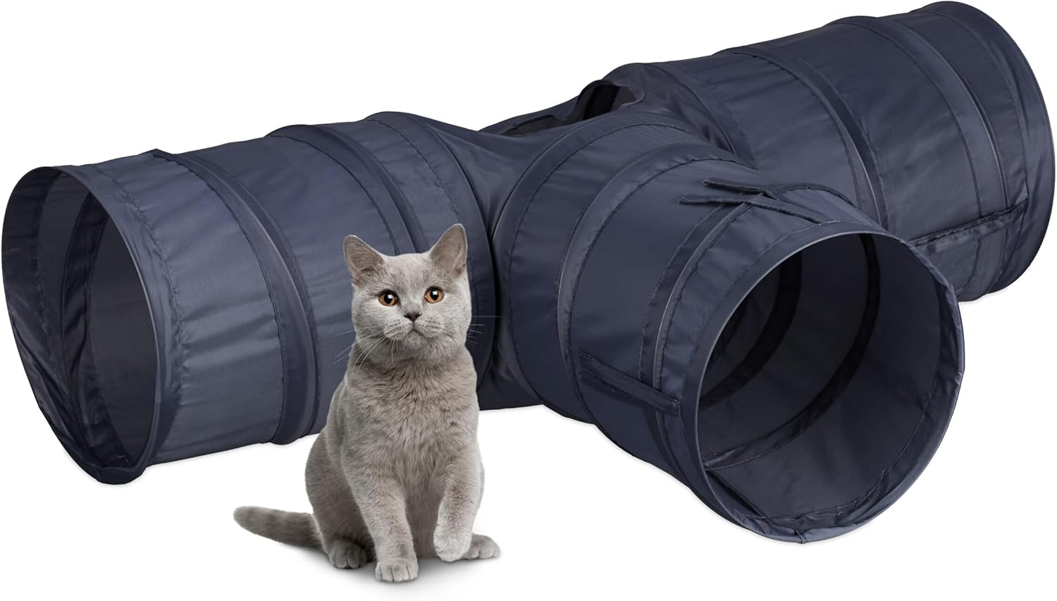 Relaxdays, Grey Cat Tunnel, Foldable Cat Tube, HBT: 25 X 86.5 X 53 Cm, Play Tunnel 3 Way, Polyester, Cat Roll image number 6