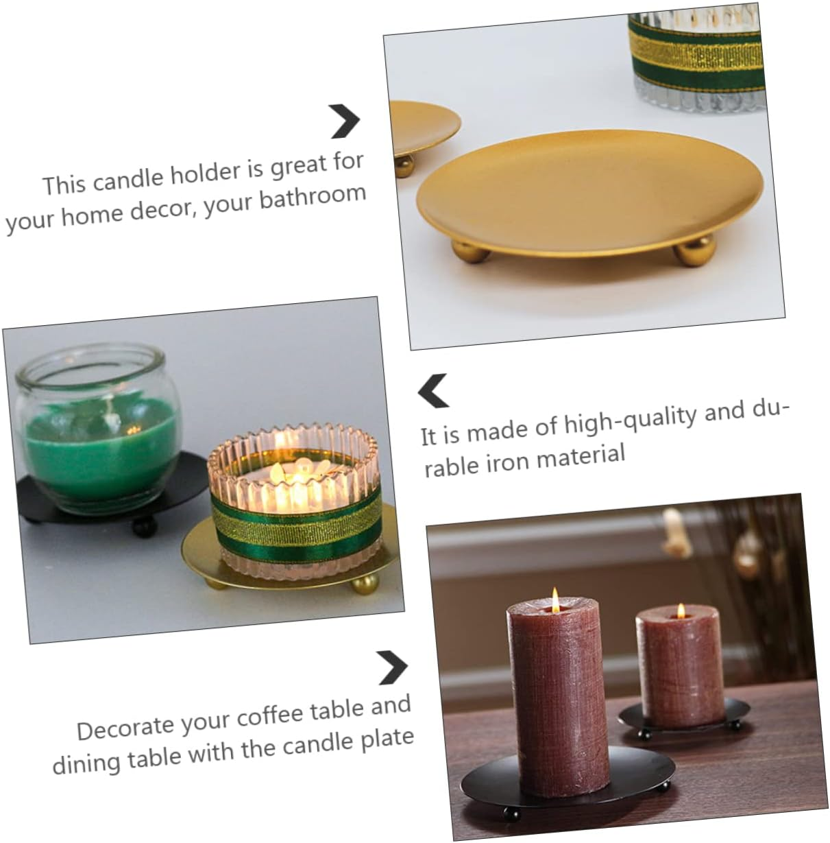 CORHAD 4Pcs Iron Plate Candle Holder Pillar Candle Plate for Home Decor Office Table Living image number 4