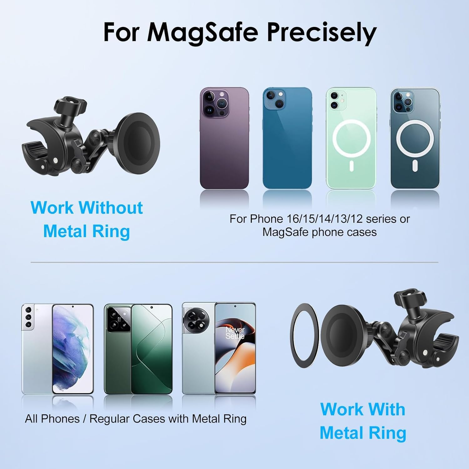 Eeekit Magnetic Bike Phone Holder, Magnet Motorcycle Handlebar Phone Mount for Magsafe and All Smartphones, for Stationary Exercise Bike Treadmill Gym Fitness Equipment image number 4