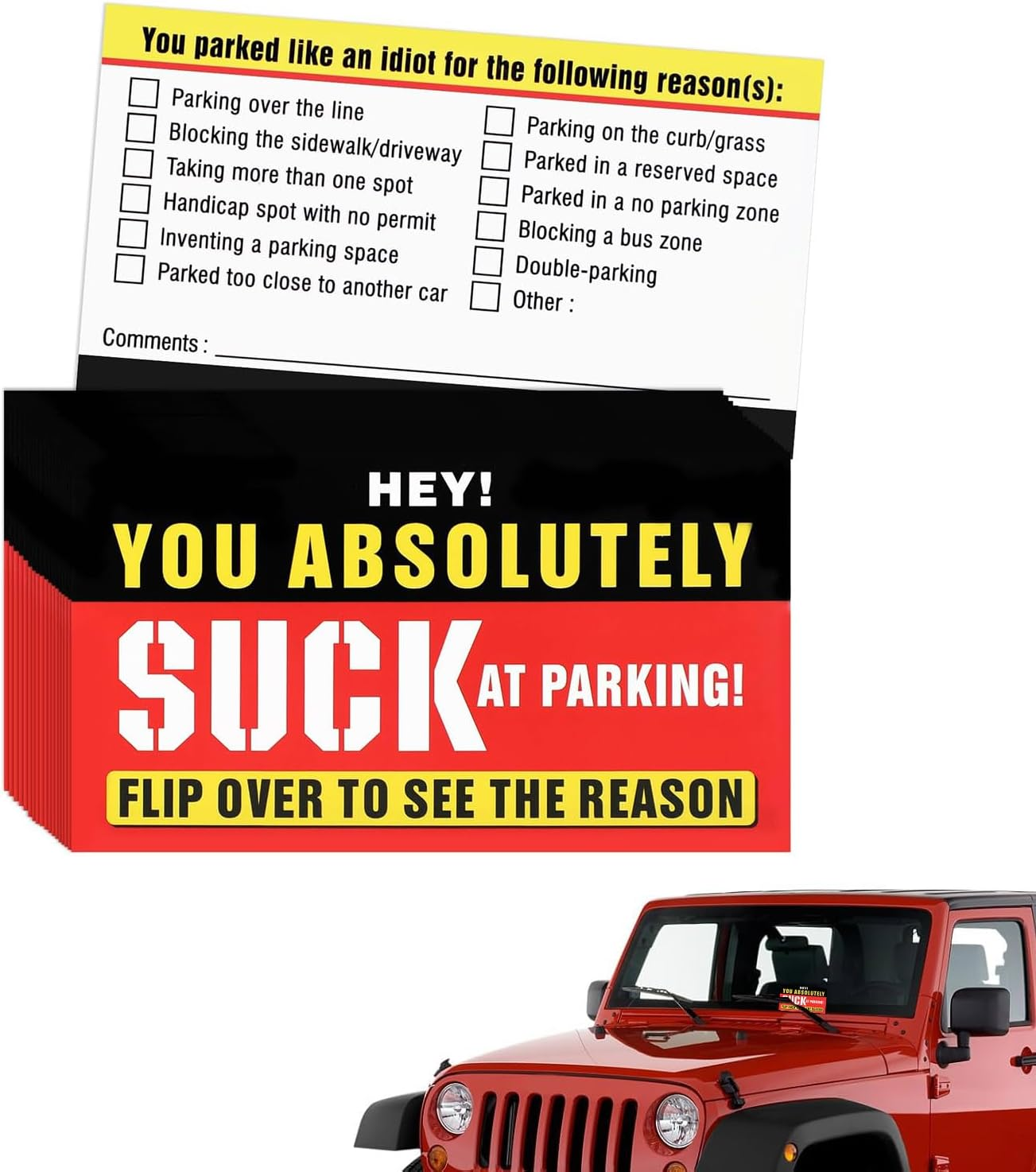 IONPSHG 100Pcs Bad Parking Business Cards Funny Parking Violation Tickets Learn to Park Cards Funny Parking Violation Tickets 3.5 X 2 Inches (11)